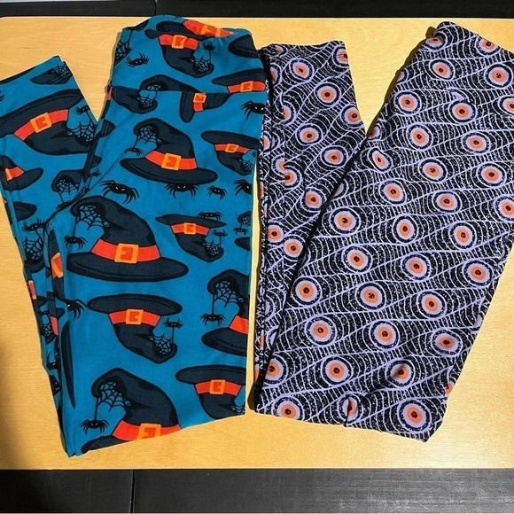 LuLaRoe Pants - LULAROE One Size HALLOWEEN Green Leggings OS Witches Hats & Spiders / Eyes